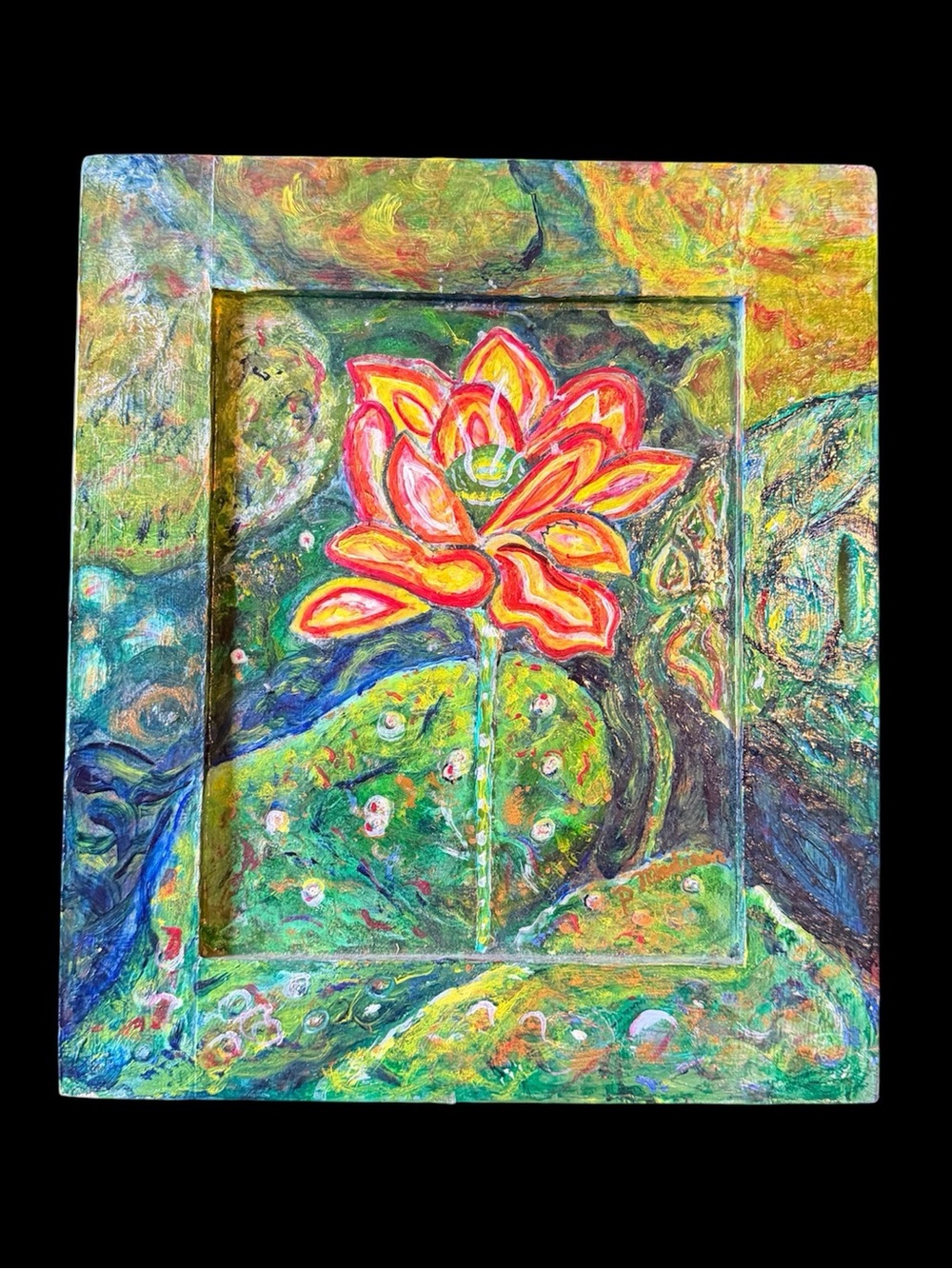 Hand-Painted Floral Lotus Wall Art in Multicolor